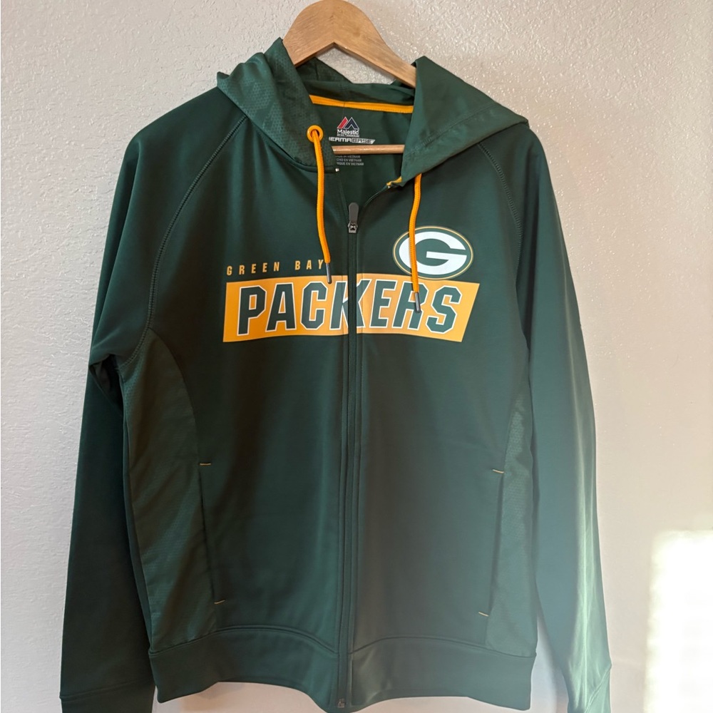 Majestic Green and Yellow Packers Zip-Up Hoodie